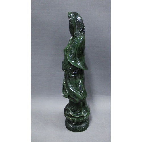 359 - Guanyin, a carved jadeite figure,  29cm