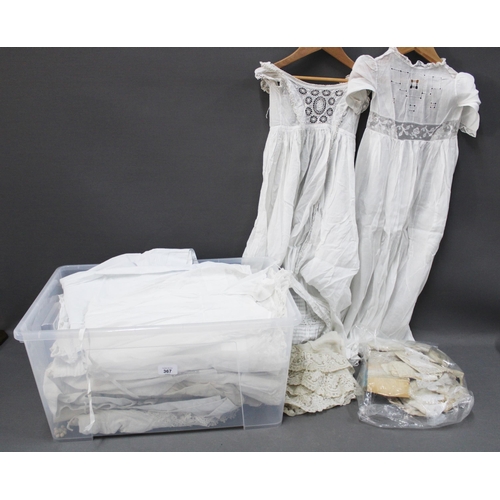 367 - A large collection of antique and vintage christening gowns, under garments and lace trim etc (a lot... 