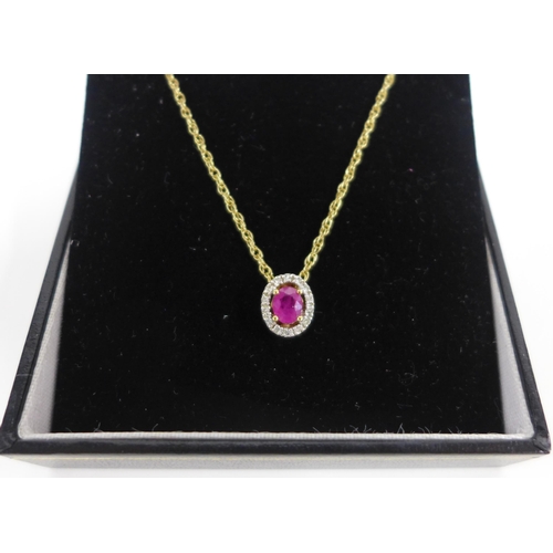 37 - 9ct gold ruby and diamond pendant on a 9ct gold chain together with a pair of 9ct gold ruby and diam... 