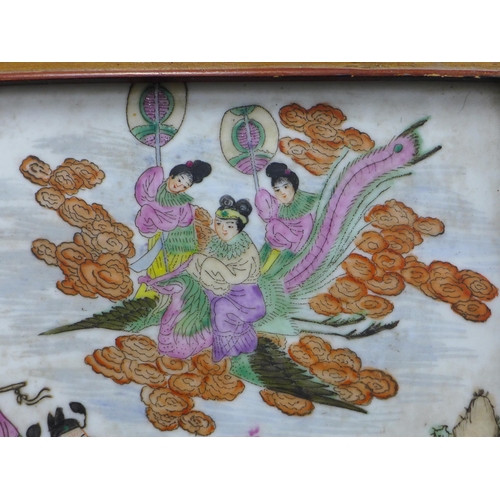 371 - Chinese porcelain plaque depicting the eight immortals in a famille rose enamels, framed with stylis... 