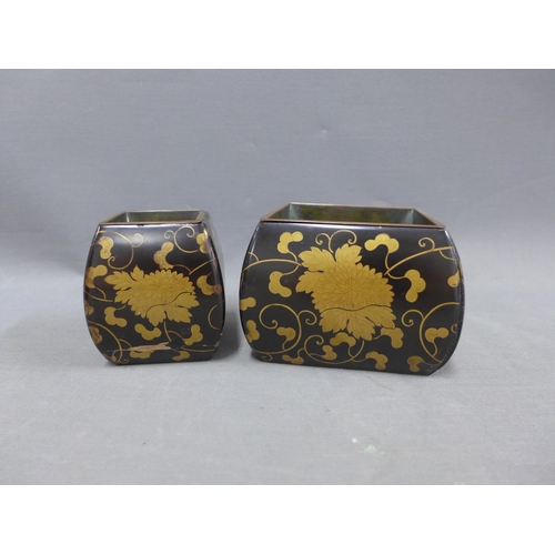 372 - Japanese lacquer and gilded writing set of rectangular form,  with floral pierced sides and two bron... 