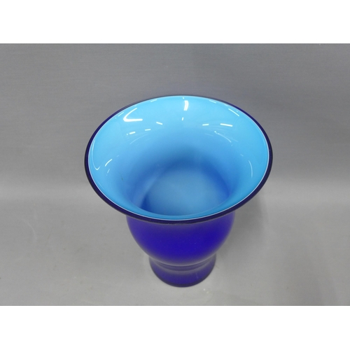 374 - Contemporary blue glass vase with pale blue cased inner, 25cm