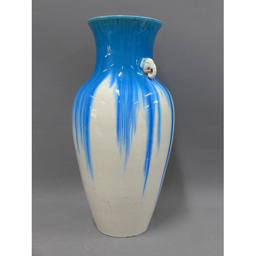 375 - Japanese Meiji vase of large size, with blue and white streaked glaze and elephant handles, 37cm