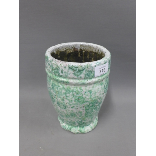 376 - French late 18th / early 19th century apothecary jar with green and white glazed pattern, 19cm