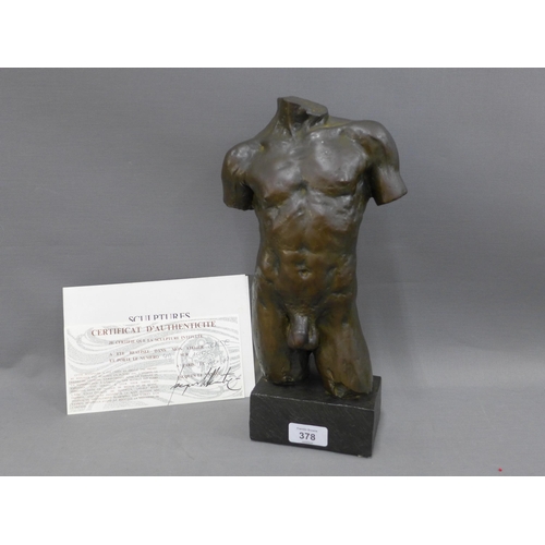 378 - Jacques Le Nantec limited edition bronzed resin torso, signed, dated '87 and numbered 49/1000, 33cm