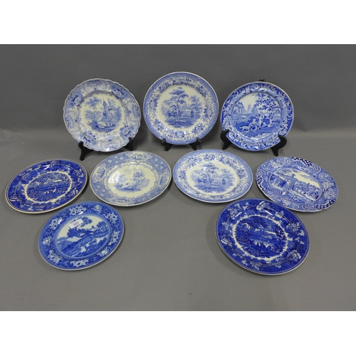 382 - Quantity of Staffordshire blue and white transfer printed plates to include Wedgwood fallow Deer, We... 