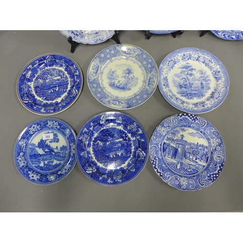 382 - Quantity of Staffordshire blue and white transfer printed plates to include Wedgwood fallow Deer, We... 