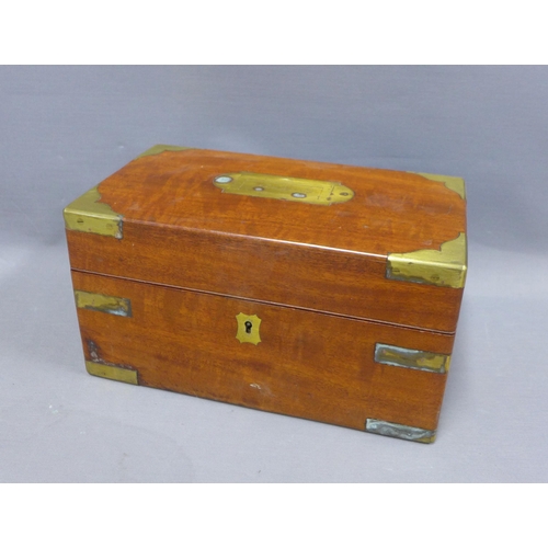 388 - 19th century mahogany and brass bound apothecary box, the hinged lid inscribed John Bruce Esq. The i... 