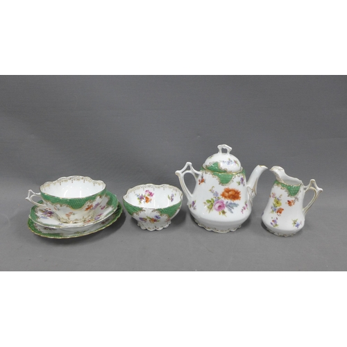 391 - Dresden porcelain Bachelor's teaset comprising cup, saucer, side plate, teapot, cream jug and sugar ... 