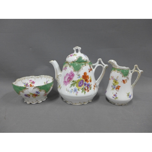 391 - Dresden porcelain Bachelor's teaset comprising cup, saucer, side plate, teapot, cream jug and sugar ... 