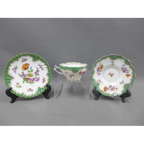 391 - Dresden porcelain Bachelor's teaset comprising cup, saucer, side plate, teapot, cream jug and sugar ... 