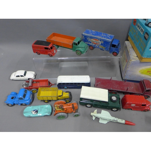 398 - Dinky Supertoys Goods Yard Crane 973, boxed, Corgi Euclid TC.12 Tractor with Dozer Blade, boxed and ... 