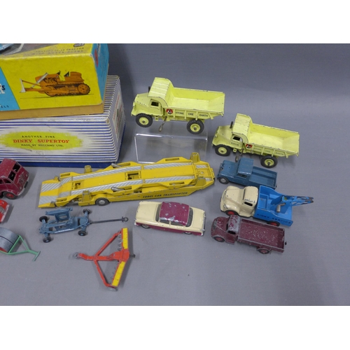 398 - Dinky Supertoys Goods Yard Crane 973, boxed, Corgi Euclid TC.12 Tractor with Dozer Blade, boxed and ... 