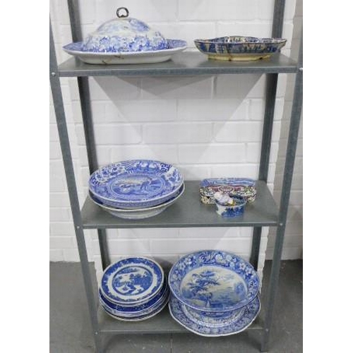 417 - Quantity of Staffordshire blue and white transfer printed pottery (a lot) (a/f)