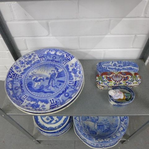 417 - Quantity of Staffordshire blue and white transfer printed pottery (a lot) (a/f)