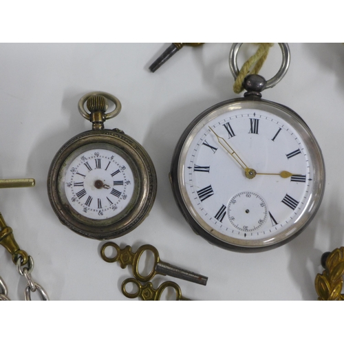 50 - Silver cased pocket watch,  fob watch, watch chain, Acme 'Boy Scout' whistle and RAF cap badge (a lo... 