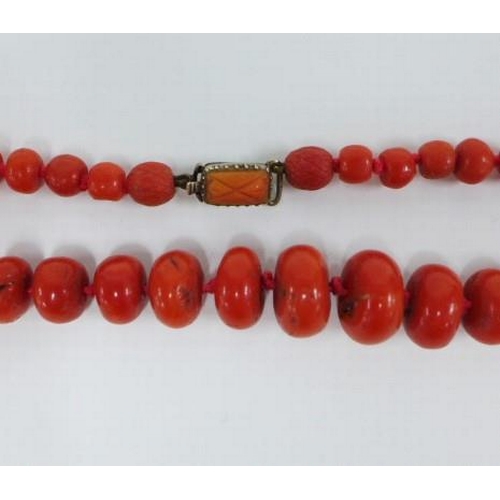 64 - Strand of graduated coral beads, largest bead approx 1.5cm wide