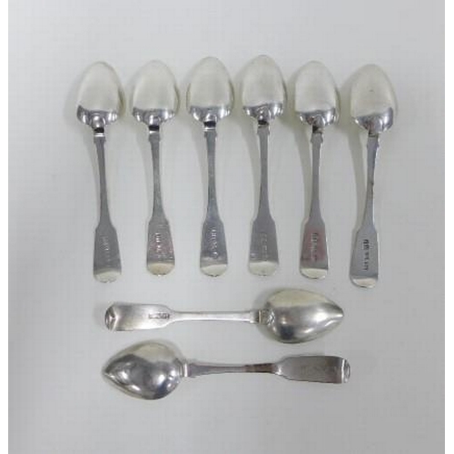 81 - Scottish provincial silver set of six fiddle pattern teaspoons, Joseph Pozzi & Robert Stewart, Elgin... 