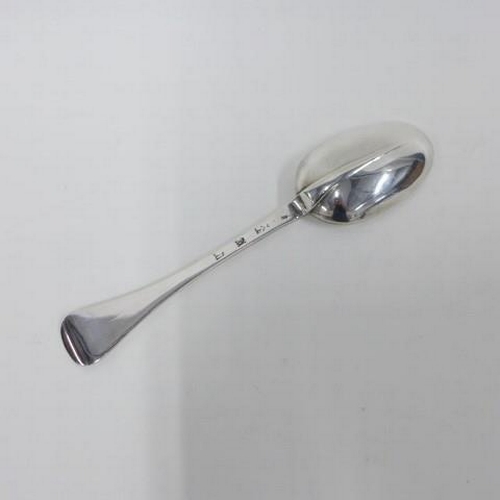 83 - Provincial silver spoon with rat tail bowl and flatted end, 20cm