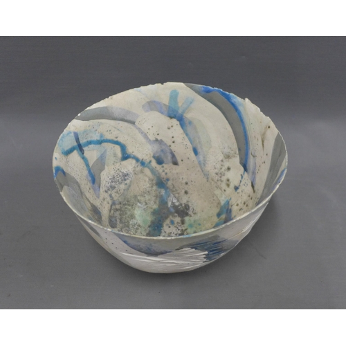 86 - Studio pottery bowl in blue and grey, 12 x 20cm