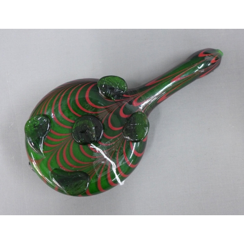 95 - Nailsea style novelty glass animal in green with red swirls, 25cm