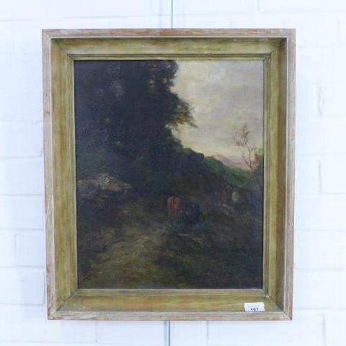 167 - Jules Dupre, landscape oil on board, signed and framed, 35 x 45cm