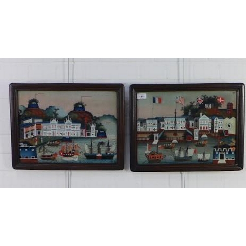 195 - A pair of Chinese reverse paintings on glass in stylised frames, 46 x 36cm (2)