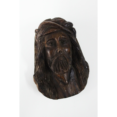 426 - Russian carved wooden 'Jesus' plaque, inscribed verso Yekaterinburg, July 16 1918, 16cm long