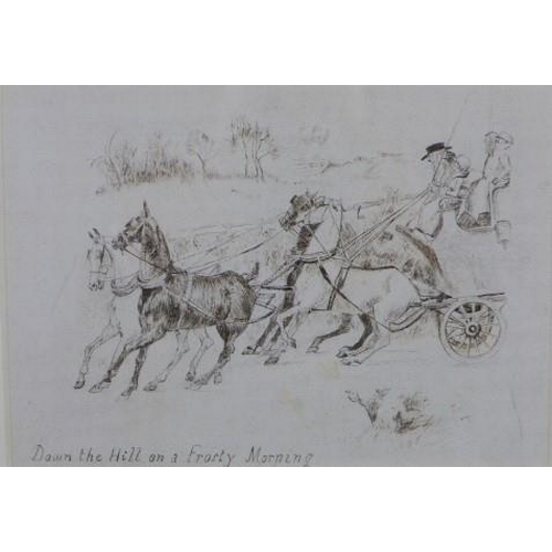 158 - John Leech (1817 - 1864) two ink drawings inscribed 'Racing the Mail' and 'Down the hill on a frosty... 