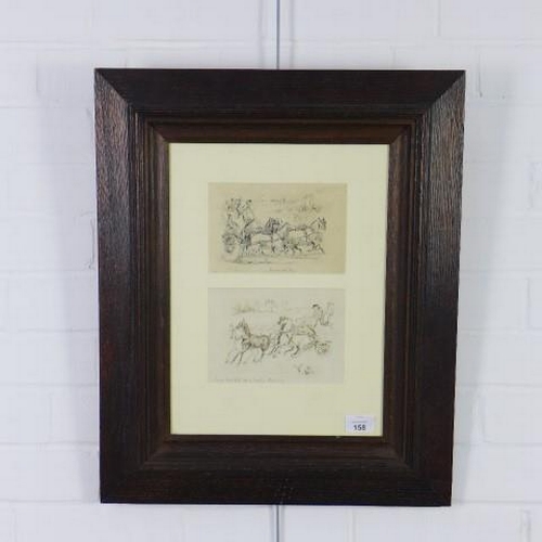 158 - John Leech (1817 - 1864) two ink drawings inscribed 'Racing the Mail' and 'Down the hill on a frosty... 