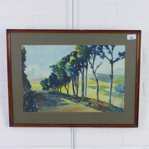 160 - Annette J. Stephen (1911 - 1991), tree lined road in summer, monogramed bottom right, framed under g... 