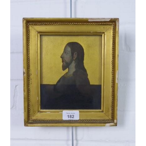 182 - Head and shoulders profile against a gilt ground, mixed media, framed under glass within a gilt fram... 