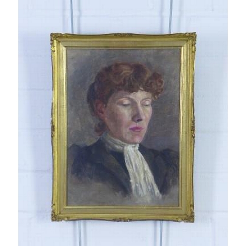 194 - Late 19th / early 20th century portrait of Ethel Leith Ross, oil on canvas, apparently unsigned, fra... 