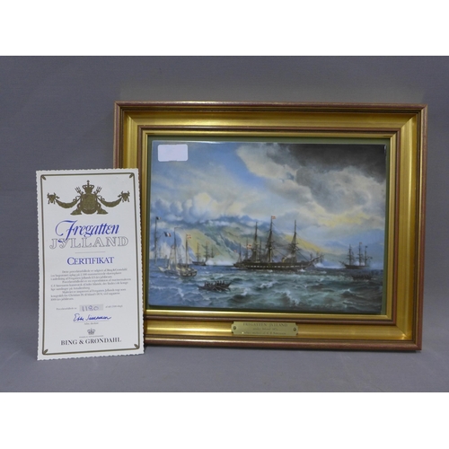 401 - Bing & Grondahl Fregatten Jyllund porcelain plaque, No 1180/2500, Bing & Grondahl Danske Skibsportra... 