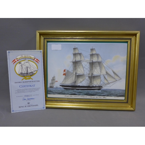 401 - Bing & Grondahl Fregatten Jyllund porcelain plaque, No 1180/2500, Bing & Grondahl Danske Skibsportra... 