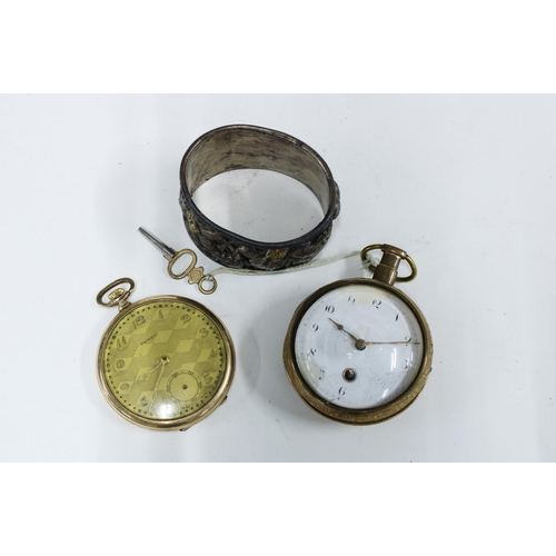 100 - Open face pocket watch, gold plated with enamel back (a/f) gold plated Tempo pocket watch and a Japa... 