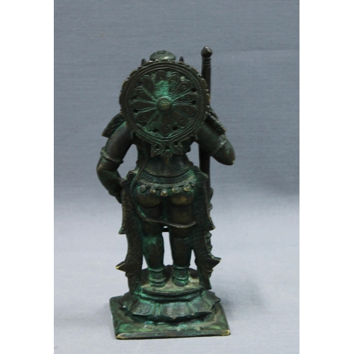 116 - Hindu patinated bronze figure of Krishna, modelled standing on a lotus base, 14.5 x 6cm