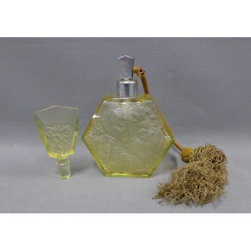 330 - Art Deco style moulded glass scent bottle with an associated stopper 16cm