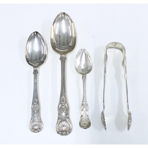 54 - Matched part suite of single struck Queen's pattern silver  flatware with 8 tablespoons, 4 dessert s... 