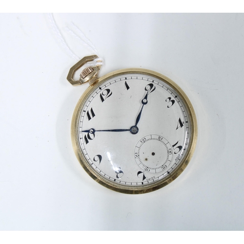 66 - 9ct gold cased open face pocket watch, movement stamped Vertex and numbered 4426, marked 375