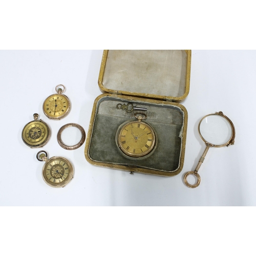 68 - A group pf foliate engraved fob and pocket watches to include an 18ct gold cased pocket watch and tw... 