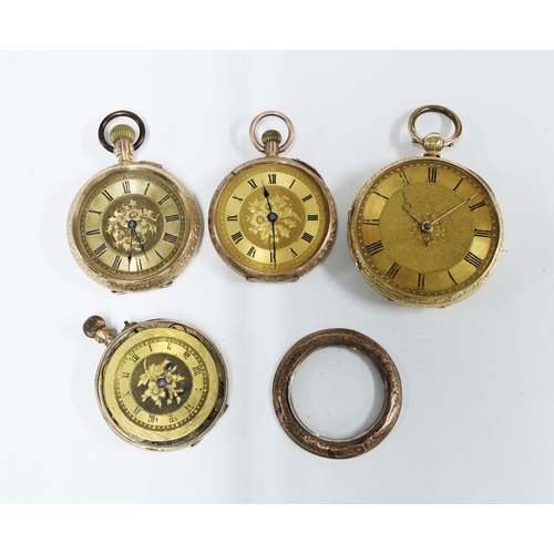 68 - A group pf foliate engraved fob and pocket watches to include an 18ct gold cased pocket watch and tw... 