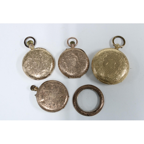 68 - A group pf foliate engraved fob and pocket watches to include an 18ct gold cased pocket watch and tw... 