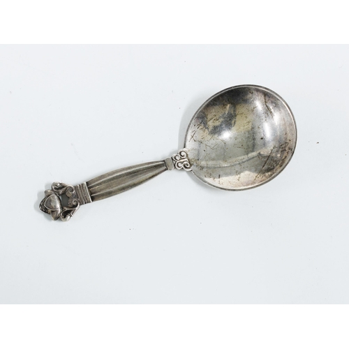 69 - Georg Jensen silver acorn caddy spoon with London import marks for  1931, 10cm