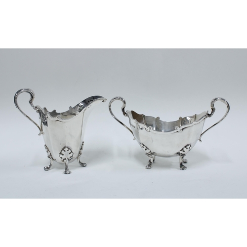 83 - George V silver three piece teaset, Glasgow 1936, approx weight 1500 grams (3) 
(Please note: Frankl... 