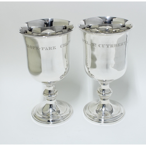 93 - Pair of silver church goblets, knop stemmed with spreading circular footrim, Edinburgh 1823, 23cm (2... 