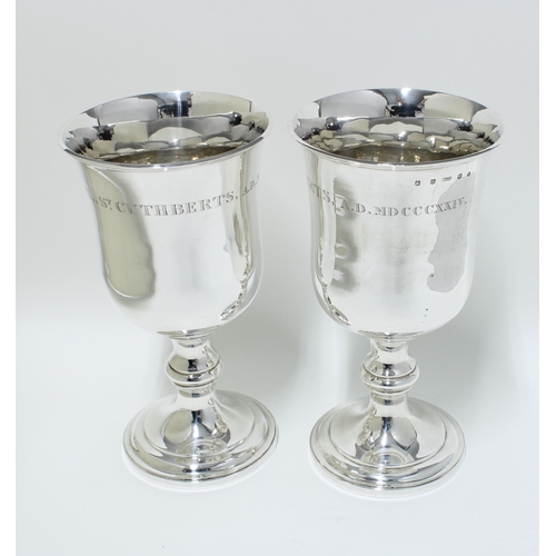 93 - Pair of silver church goblets, knop stemmed with spreading circular footrim, Edinburgh 1823, 23cm (2... 