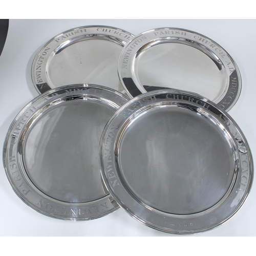 95 - Set of four Victorian church silver bread plates, Edinburgh 1893, 30cm (4)