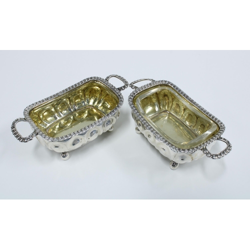 1 - Pair of George III silver gilt salts, Thomas Johnson, London 1808, of rectangular form with gadroone... 