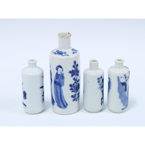 105 - Four Chinese blue and white snuff bottles, one with a Guangxu mark to the base (4) (a/f) 12cm.